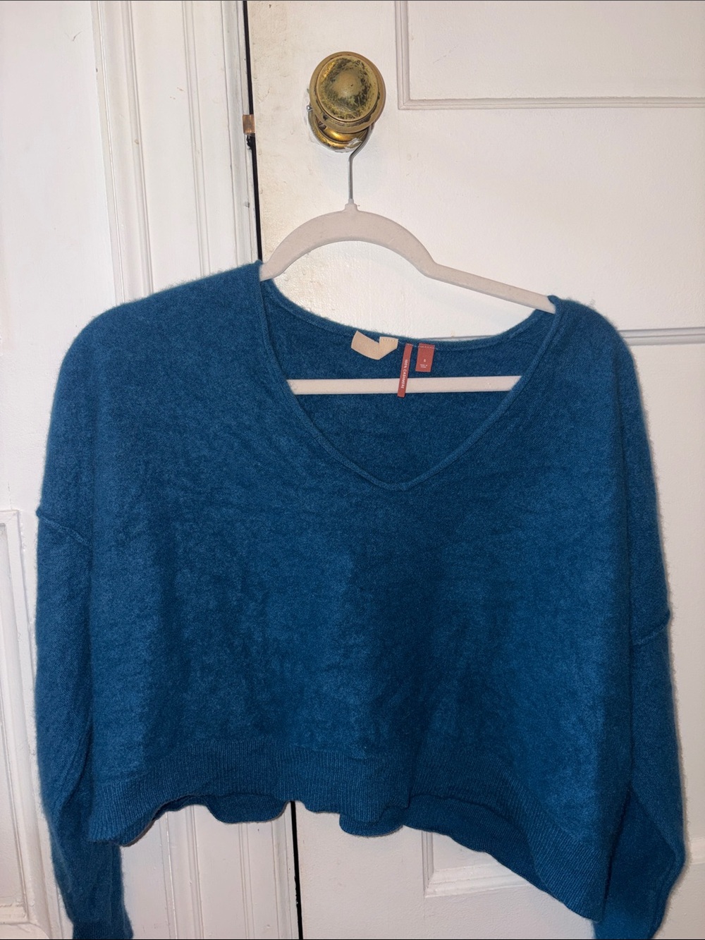 Pilcro Teal V-Neck Fuzzy Knit Sweater (small holes in back)